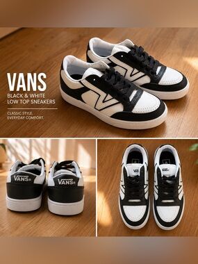 Comfy Cush Vans Black and White Low-Top Sneakers